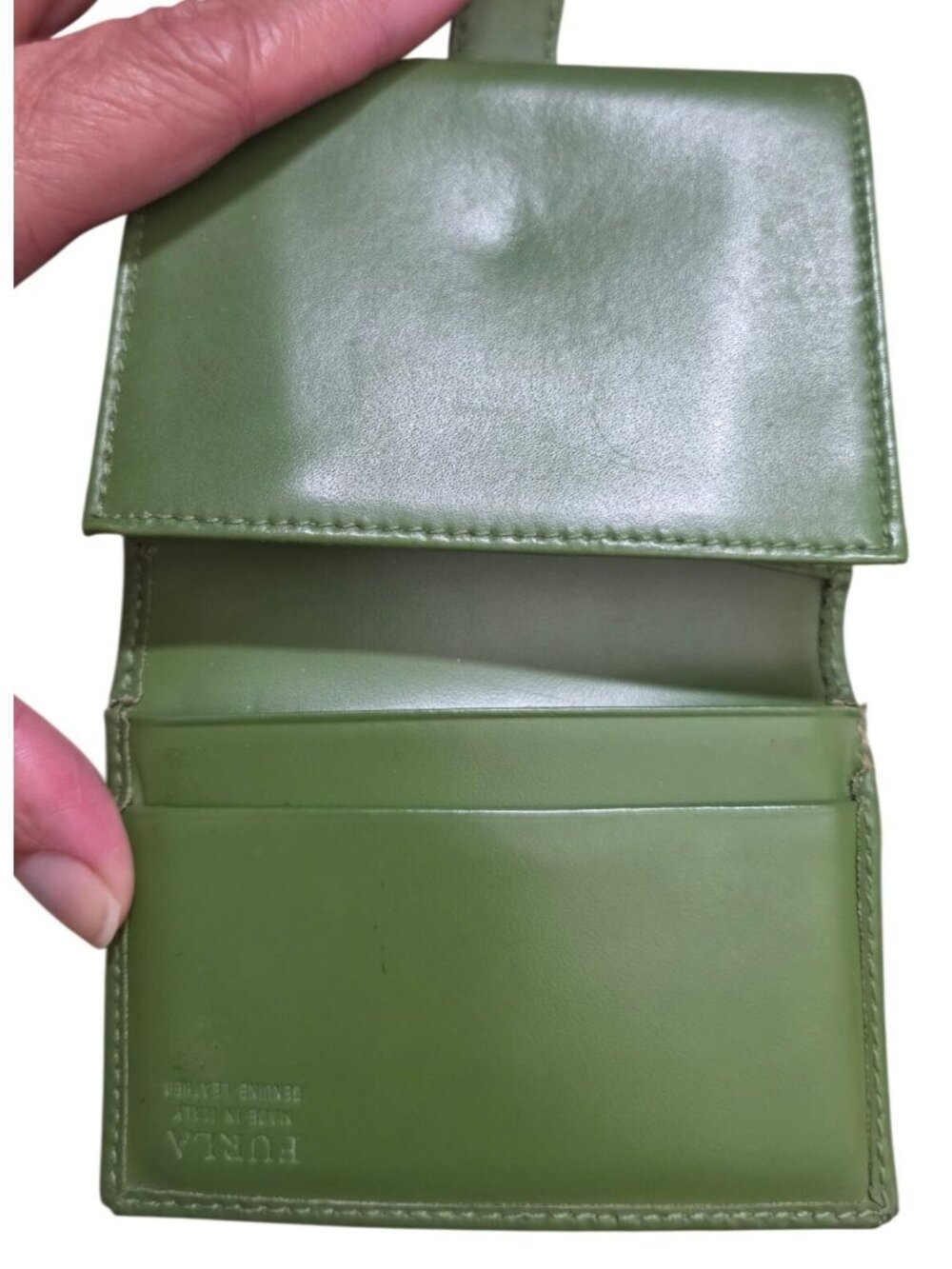 Vintage Furla Green Leather Flower Wallet Made In Italy Y2K Compact Bifold Rare - Picture 5 of 7